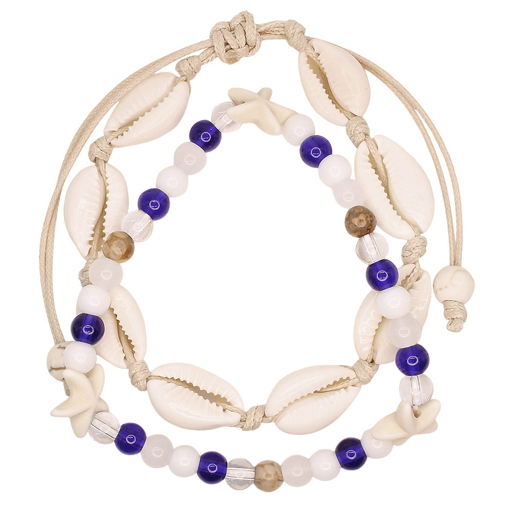 2 PIECE COWRIE SHELL & STARFISH BEAD ANKLET