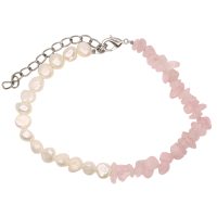 FRESH WATER PEARL & ROSE QUARTZ CHIP ADJUSTABLE BRACELET
