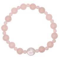 ROSE QUARTZ & WHITE JADE BRACELET W/ FEATURE FRESH WATER PEARL