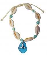 OCEAN WASH GLASS W/ WHALE TAIL COWRIE SHELL ANKLET