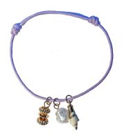DUSKY PURPLE BRACELET W/ PEARL, SHELL, GOLD CHARM