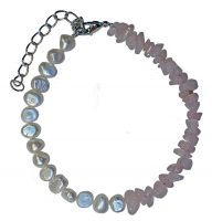 FRESH WATER PEARL & ROSE QUARTZ CHIP ADJUSTABLE BRACELET