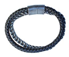 2- STRAND ST CHAIN & LEATHER ROPE BRACELET