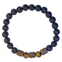WOOD, TIGER EYE & LAVA BEAD BRACELET