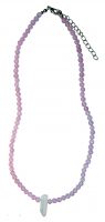 DAINTY ROSE QUARTZ BEADED CHOKER W/ ROUGH CLEAR CRYSTAL POINT