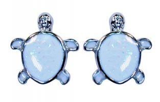 WHITE IMITATION OPAL TURTLE EARRINGS