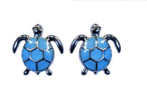 LIGHT BLUE TURTLE STUD EARRINGS