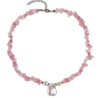 ROSE QUARTZ CHIP CHOKER W/ FRESH WATER PEARL