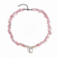 ROSE QUARTZ CHIP CHOKER W/ FRESH WATER PEARL