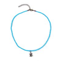 LIGHT BLUE SEED BEAD CHOKER W/ TURTLE