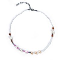 BLUSH & WHITE SEED BEAD CHOKER W/ PEARLS