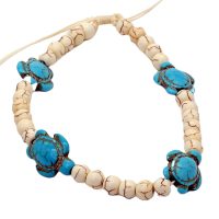 CREAM BEADED ANKLET WITH TURTLES