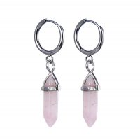 ROSE QUARTZ STAINLESS STEEL HOOP EARRING
