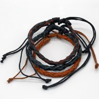 SET OF 3 ROUND PLAIT LEATHER NATURAL BRACELETS