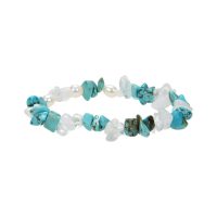 TURQUOISE & CLEAR QUARTZ CHIP BRACELET W/ PEARLS