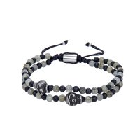 S/S 2 STRAND MATTE BLK & GREY SKULL BRACELET