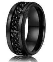 BLACK STAINLESS STEEL RING W/ CHAIN SPINNER small