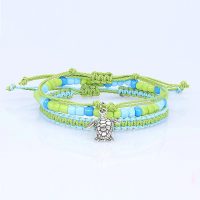 3 STRAND AQUA & GREEN TURTLE BRACELET SET