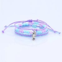 3 STRAND AQUA & PURPLE SEAHORSE BRACELET SET