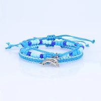3 STRAND AQUA DOLPHIN BRACELET SET