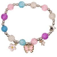 KIDS PASTEL ELASTIC BRACELET W/ BUTTERFLY, FLOWER & STAR