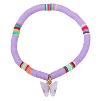 PURPLE HEISHI ELASTIC BRACELET W/ PURPLE BUTTERFLY