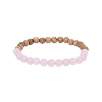 NATURAL WOOD & ROSE QUARTZ BEADED BRACELET