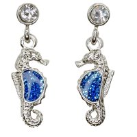 BLUE GLITTER SEAHORSE EARRINGS