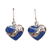 BLUE GLITTER LOVE HEART EARRINGS