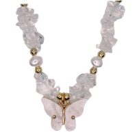 PEARL & CLEAR CRYSTAL CHOKER W/ BUTTERFLY
