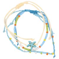 SET OF 3 AQUA SEED BEAD BRACELET SET W/ STARFISH