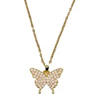 GOLD STAINLESS STEEL SPARKLY BUTTERFLY PENDANT