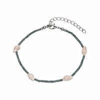 DAINTY GREEN BEADED ANKLET W/ SEASHELLS
