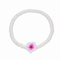 WHITE SHELL BRACELET W/ PINK FRANJIPANI