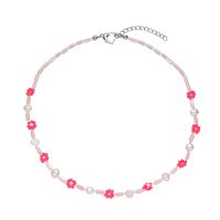 MOTHER OF PEARL CHOKER W/ PEARLS & PINK DAISYS