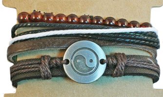 MULTI STRAND LEATHER BRACELET W/YIN YANG