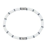 WHITE SHELL & HEMATITE BRACELET W/ CYLINDER WAVE BEADS