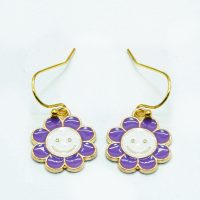 PURPLE SMILEY FACE DAISY EARRINGS