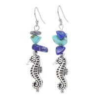 SODALITE & TURQUOISE CHIP EARRINGS W/ SEAHORSE