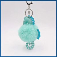 FLUFFY AQUA SEAHORSE KEYRING