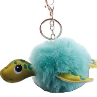 BLUE POM POM TURTLE KEYRING