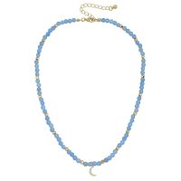 AQUA JADE PENDANT W/ GOLD SPARKLY CRESCENT MOON
