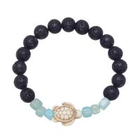 LAVA BEAD BRACELET W/ NATURAL TURTLE
