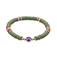 FOREST GREEN HEISHI BRACELET W/ PURPLE EVIL EYE