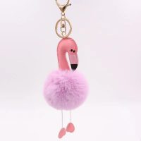 PINK POM POM FLAMINGO KEYRING