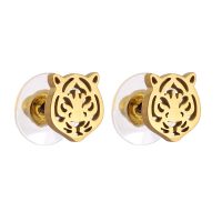 DAINTY GOLD TIGER HEAD STUD EARRINGS