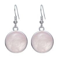 1.5CM ROUND ROSE QUARTZ HOOK EARRINGS