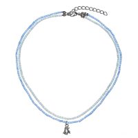2 STRAND PASTEL BLUE TONE CHOKER W/ PENGUIN