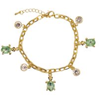 GOLD BRACELET W/ GREEN CRYSTAL TURTLES