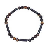 TIGER EYE & CYLINDER LAVA BEAD BRACELET
